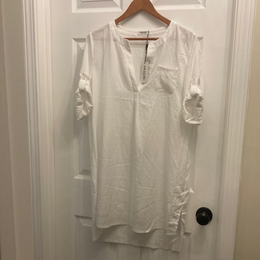 White Rolled Sleeve Tunic swim/ beach coverup lightweight NWT pullover size S